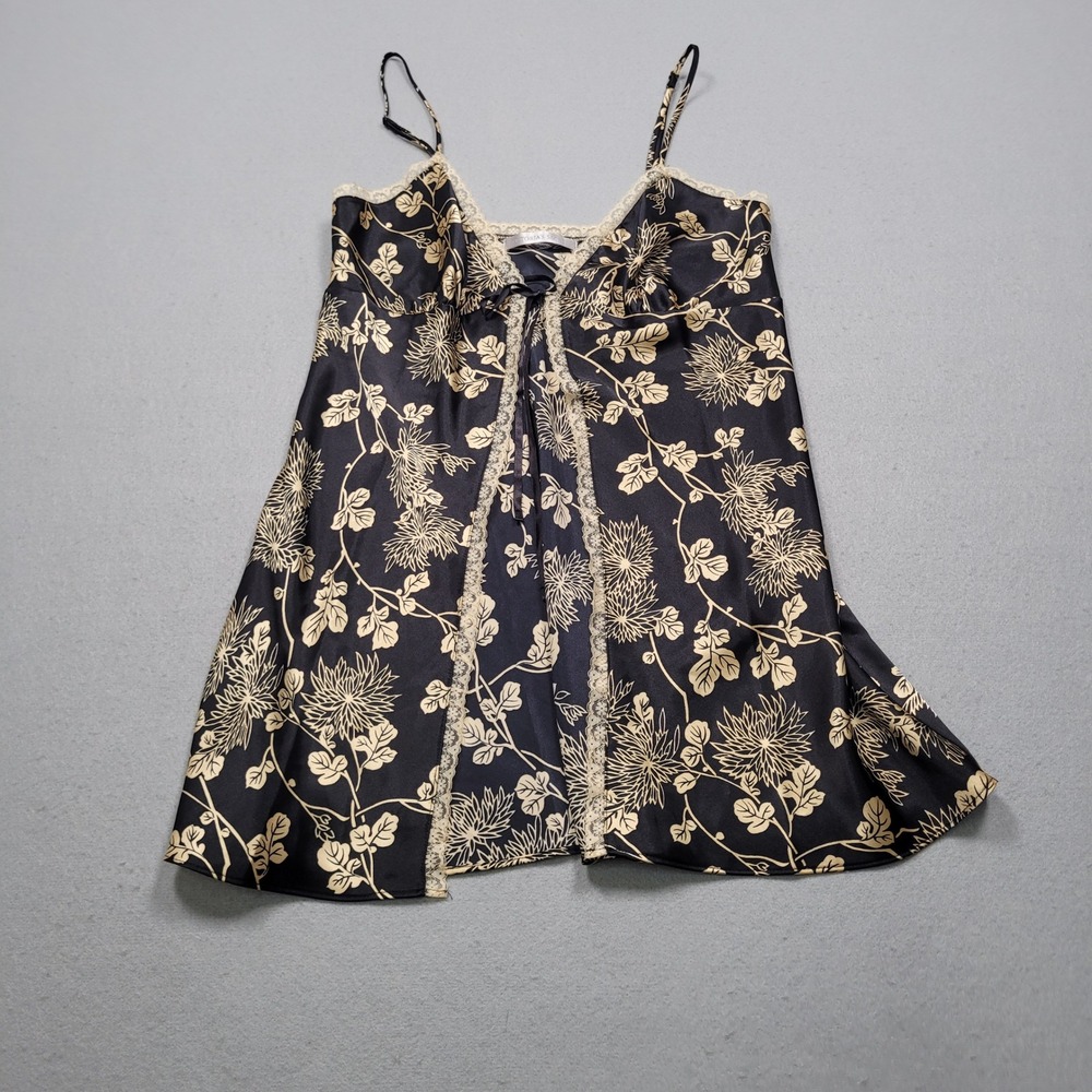 Victoria's Secret Black Gold Floral Lace Trim Babydoll Chemise Lingerie